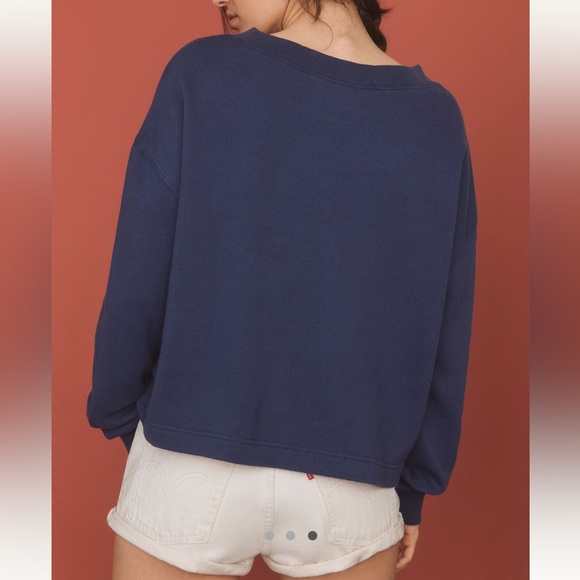 Anthropologie 100% Cotton Floral Appliqué Pullover Sweatshirt Boxy Cozy Size M - Picture 3 of 9